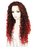 Long Auburn Red Ombre Wavy Curly Synthetice Lace front Wig - FashionLoveHunter
