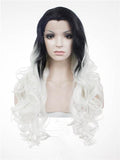 Long Black White Ombre Synthetic Lace Front Wig - FashionLoveHunter