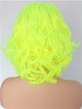 Short Bright Yellow Wave Bob Synthetic Lace Front Wig - FashionLoveHunter