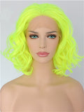 Short Bright Yellow Wave Bob Synthetic Lace Front Wig - FashionLoveHunter