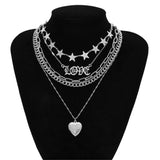 5 pcs/set Heart Pendant Star Pattern "LOVE" Bohemian Style Multirow Choker Necklace