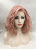 Short Coral Pink Wave Synthetic Lace Front Wig