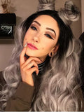 BLACK TO GREY OMBRE WAVY SYNTHETIC LACE FRONT WIG - FashionLoveHunter
