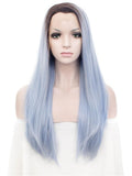 Azure Blue Long Straight Synthetic Glueless Lace Front Wigs - Imstylewigs