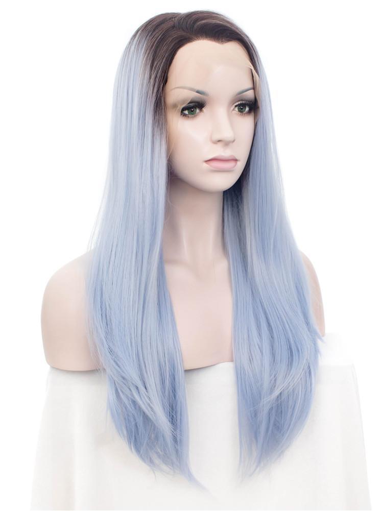 Long Azure Blue Straight Synthetic Glueless Lace Front Wigs - Imstylewigs