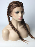 Long Braided Chocolate Brown Synthetic Lace Front Wig - FashionLoveHunter