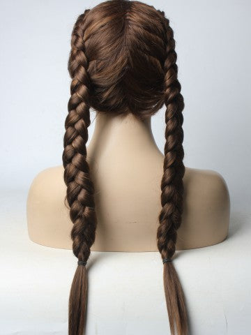 Long Braided Chocolate Brown Synthetic Lace Front Wig - FashionLoveHunter