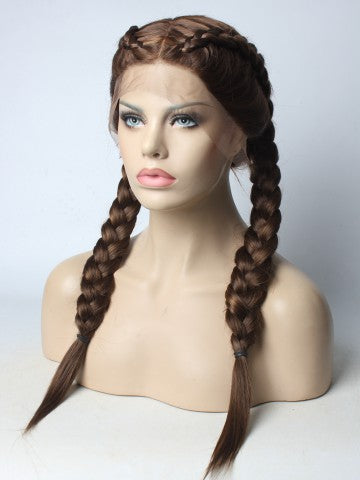 Long Braided Chocolate Brown Synthetic Lace Front Wig - FashionLoveHunter