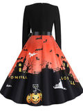 Halloween Print Stitching Round Neck Dress