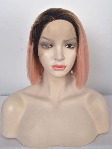 Short Minium Pink Bob Ombre Synthetic Lace Front Wig - FashionLoveHunter