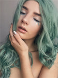 Long Emerald Green Wavy Synthetic Lace Front Wig - FashionLoveHunter