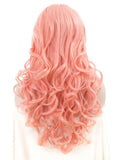 Coral Pink Long Wavy Glueless Lace Front Wigs - Imstylewigs