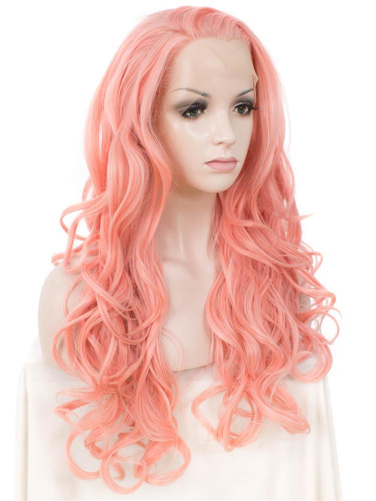 Long Coral Pink Glueless Synthetic Lace Front Wigs - Imstylewigs